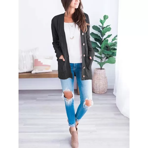 imagePRETTYGARDEN Womens Open Front Cardigan Sweaters Fashion Button Down Cable Knit Chunky Outwear CoatsDark Grey