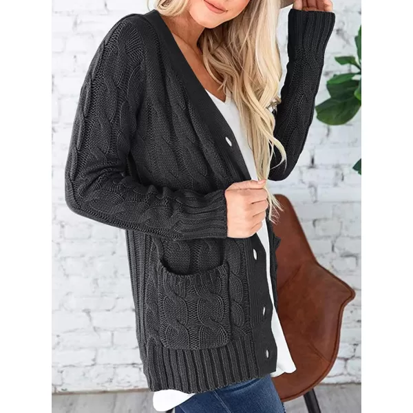 imagePRETTYGARDEN Womens Open Front Cardigan Sweaters Fashion Button Down Cable Knit Chunky Outwear CoatsDark Grey