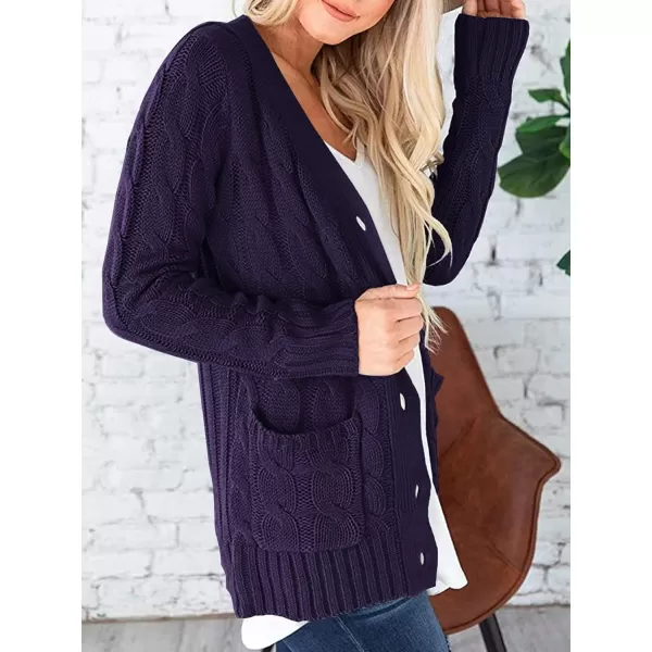 imagePRETTYGARDEN Womens Open Front Cardigan Sweaters Fashion Button Down Cable Knit Chunky Outwear CoatsDark Purple