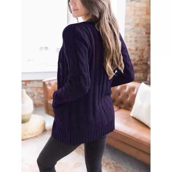 imagePRETTYGARDEN Womens Open Front Cardigan Sweaters Fashion Button Down Cable Knit Chunky Outwear CoatsDark Purple