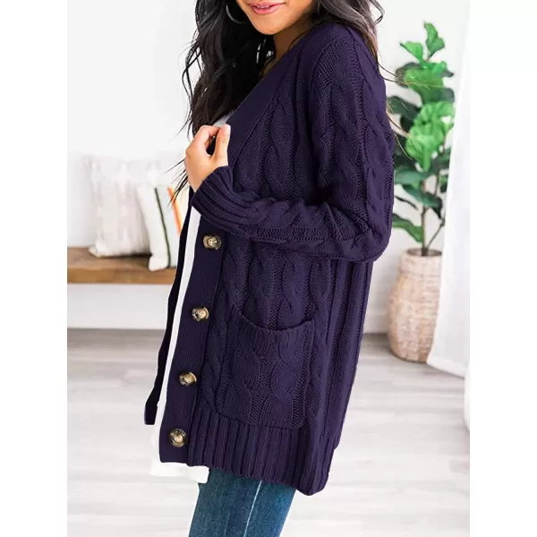 imagePRETTYGARDEN Womens Open Front Cardigan Sweaters Fashion Button Down Cable Knit Chunky Outwear CoatsDark Purple