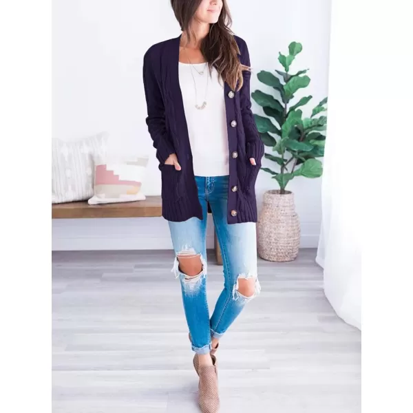 imagePRETTYGARDEN Womens Open Front Cardigan Sweaters Fashion Button Down Cable Knit Chunky Outwear CoatsDark Purple