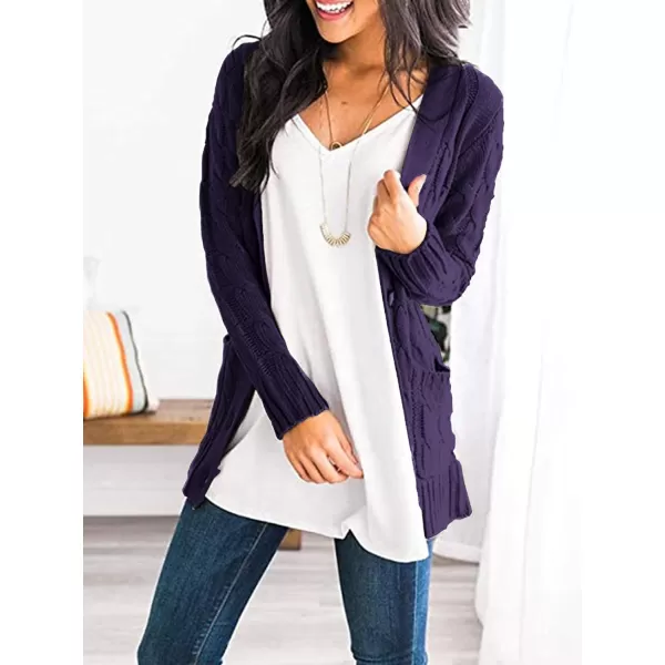 imagePRETTYGARDEN Womens Open Front Cardigan Sweaters Fashion Button Down Cable Knit Chunky Outwear CoatsDark Purple