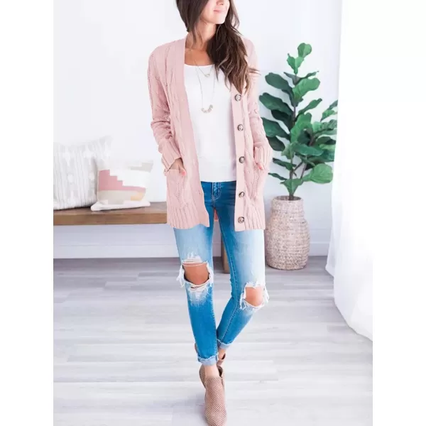imagePRETTYGARDEN Womens Open Front Cardigan Sweaters Fashion Button Down Cable Knit Chunky Outwear CoatsDusty Pink