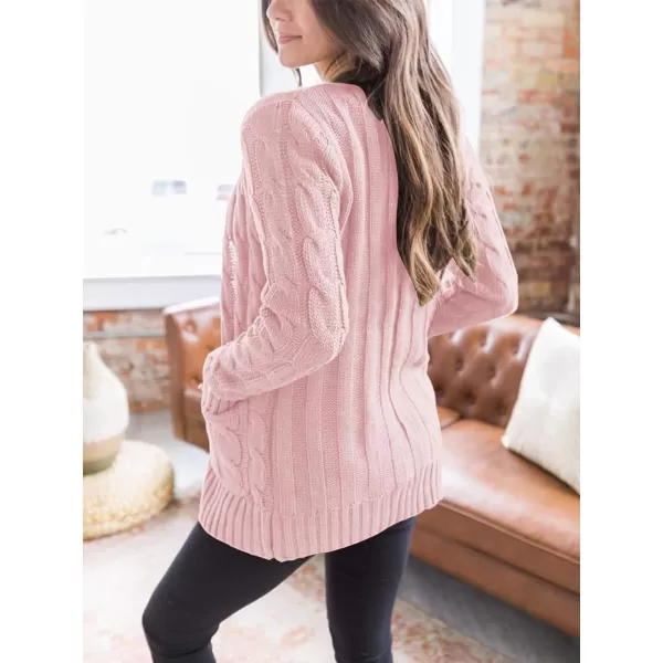 imagePRETTYGARDEN Womens Open Front Cardigan Sweaters Fashion Button Down Cable Knit Chunky Outwear CoatsDusty Pink