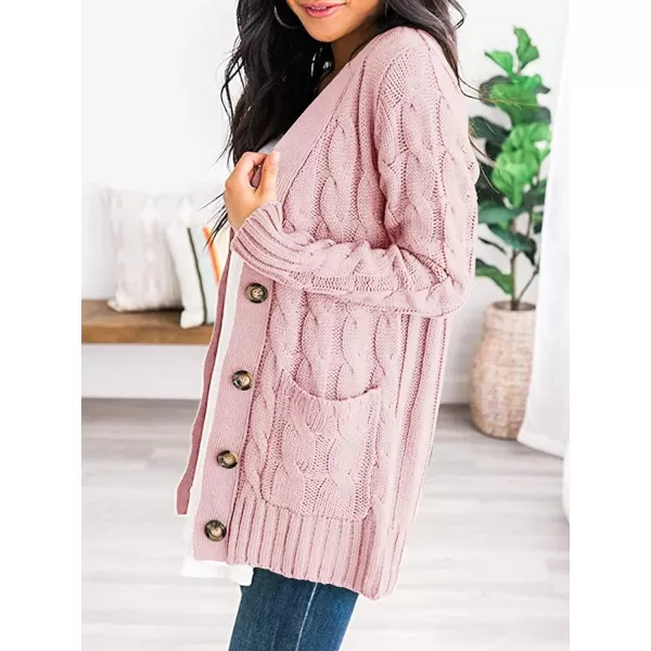imagePRETTYGARDEN Womens Open Front Cardigan Sweaters Fashion Button Down Cable Knit Chunky Outwear CoatsDusty Pink