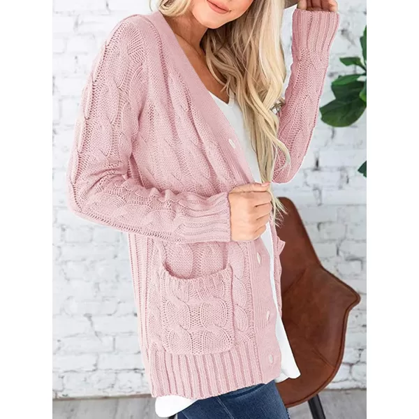 imagePRETTYGARDEN Womens Open Front Cardigan Sweaters Fashion Button Down Cable Knit Chunky Outwear CoatsDusty Pink