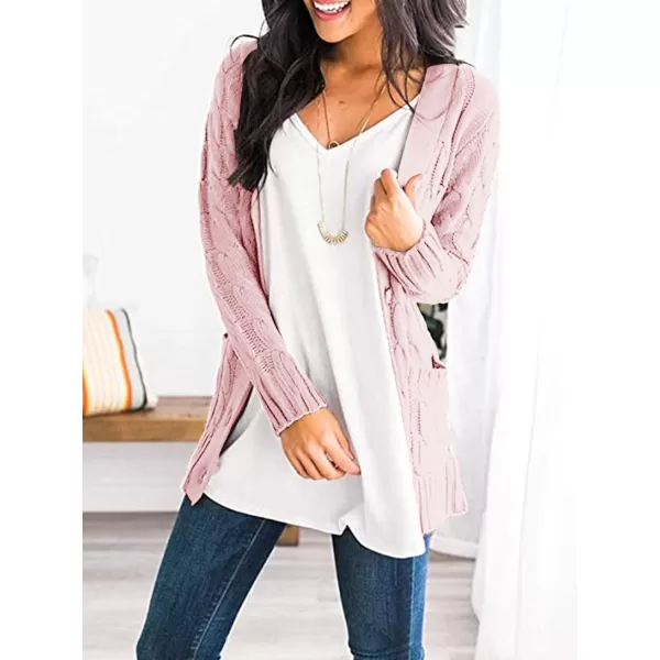 imagePRETTYGARDEN Womens Open Front Cardigan Sweaters Fashion Button Down Cable Knit Chunky Outwear CoatsDusty Pink