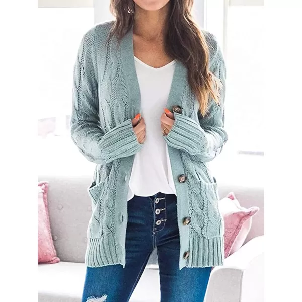 imagePRETTYGARDEN Womens Open Front Cardigan Sweaters Fashion Button Down Cable Knit Chunky Outwear CoatsGreen