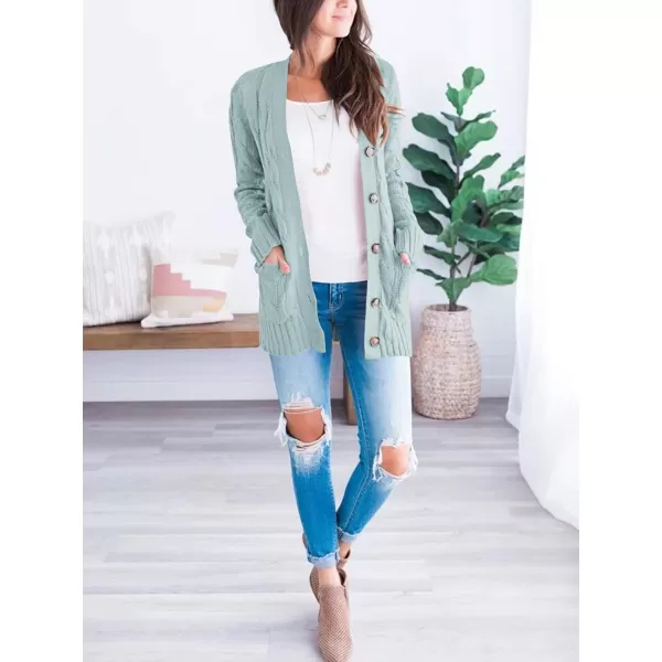 imagePRETTYGARDEN Womens Open Front Cardigan Sweaters Fashion Button Down Cable Knit Chunky Outwear CoatsGreen