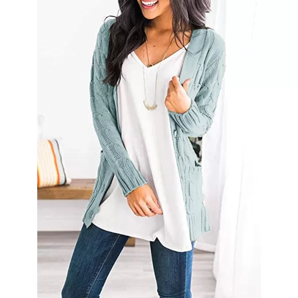 imagePRETTYGARDEN Womens Open Front Cardigan Sweaters Fashion Button Down Cable Knit Chunky Outwear CoatsGreen