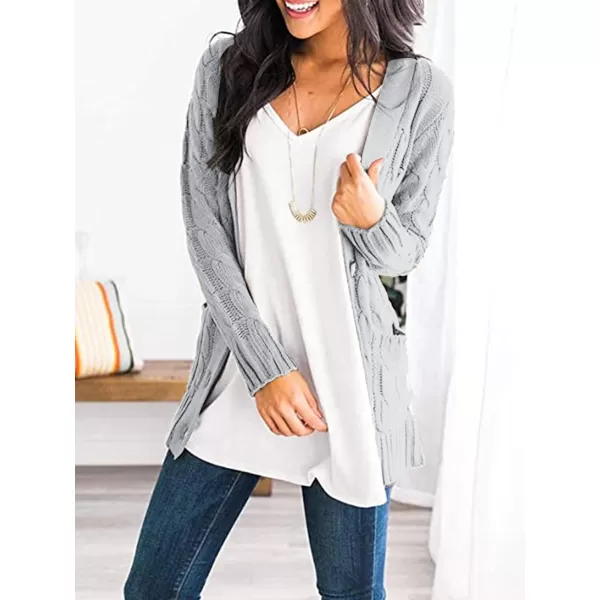 imagePRETTYGARDEN Womens Open Front Cardigan Sweaters Fashion Button Down Cable Knit Chunky Outwear CoatsGrey