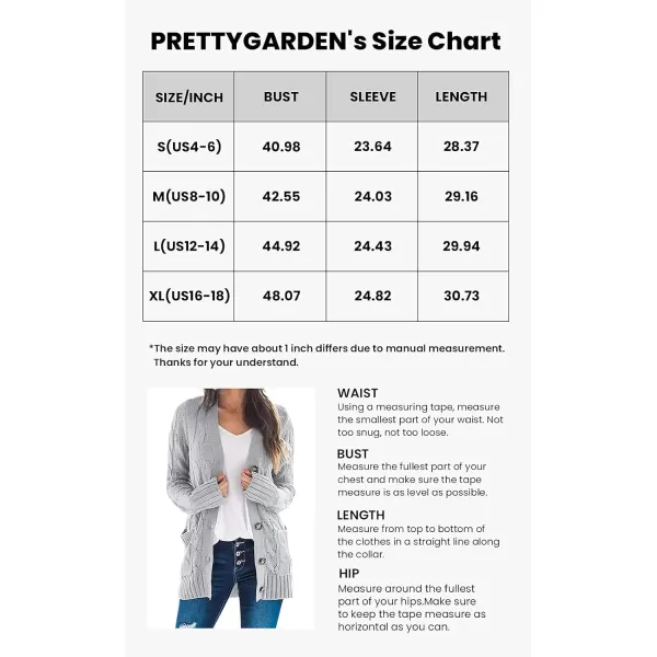imagePRETTYGARDEN Womens Open Front Cardigan Sweaters Fashion Button Down Cable Knit Chunky Outwear CoatsGrey