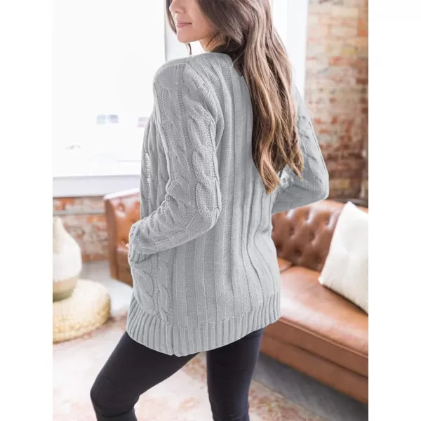 imagePRETTYGARDEN Womens Open Front Cardigan Sweaters Fashion Button Down Cable Knit Chunky Outwear CoatsGrey