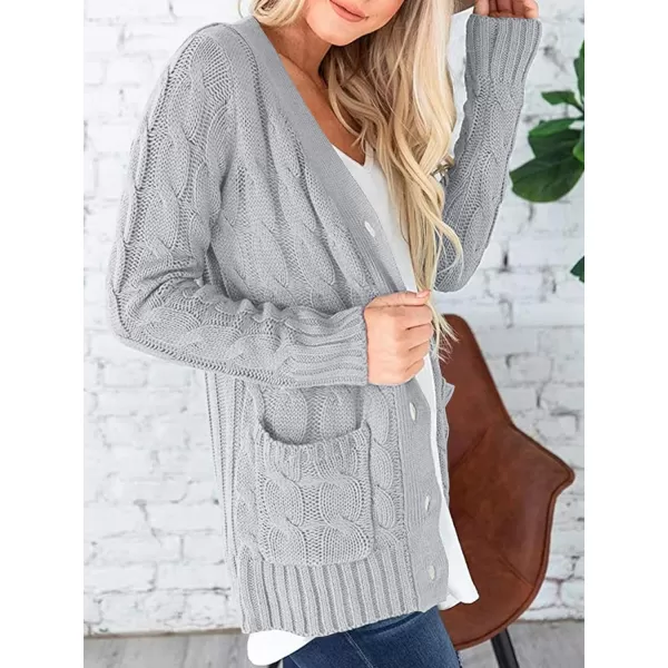 imagePRETTYGARDEN Womens Open Front Cardigan Sweaters Fashion Button Down Cable Knit Chunky Outwear CoatsGrey