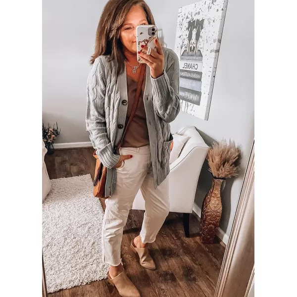 imagePRETTYGARDEN Womens Open Front Cardigan Sweaters Fashion Button Down Cable Knit Chunky Outwear CoatsGrey