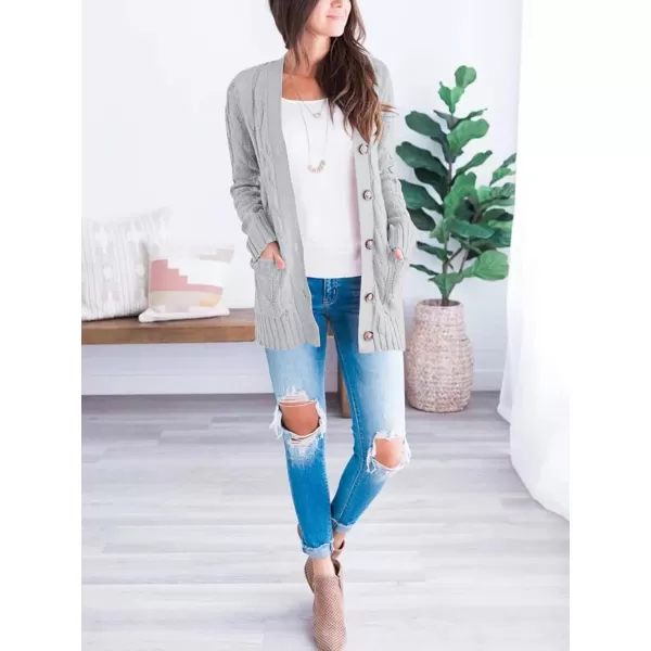 imagePRETTYGARDEN Womens Open Front Cardigan Sweaters Fashion Button Down Cable Knit Chunky Outwear CoatsGrey