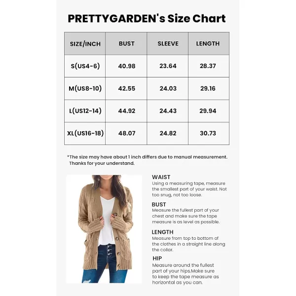 imagePRETTYGARDEN Womens Open Front Cardigan Sweaters Fashion Button Down Cable Knit Chunky Outwear CoatsKhaki
