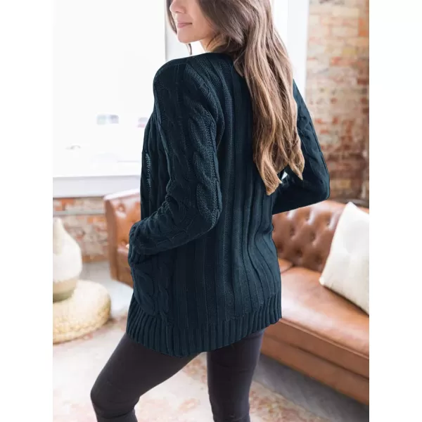 imagePRETTYGARDEN Womens Open Front Cardigan Sweaters Fashion Button Down Cable Knit Chunky Outwear CoatsLake Blue