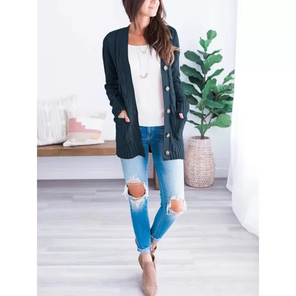 imagePRETTYGARDEN Womens Open Front Cardigan Sweaters Fashion Button Down Cable Knit Chunky Outwear CoatsLake Blue