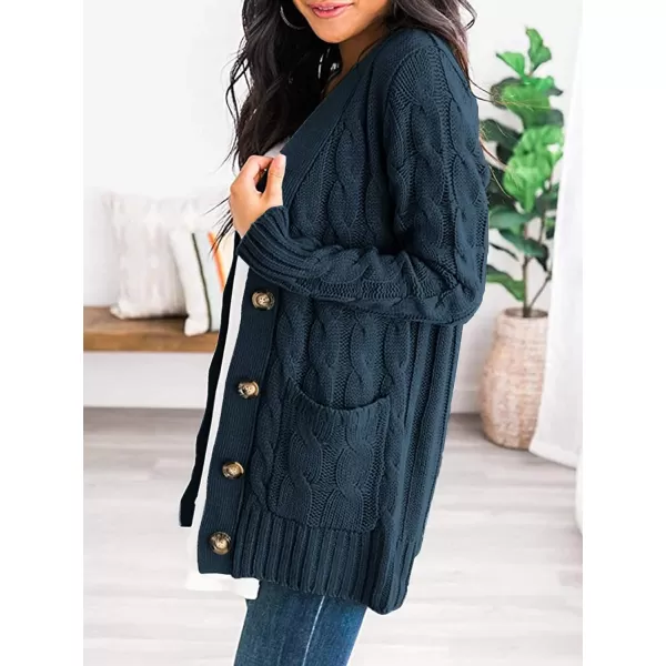 imagePRETTYGARDEN Womens Open Front Cardigan Sweaters Fashion Button Down Cable Knit Chunky Outwear CoatsLake Blue