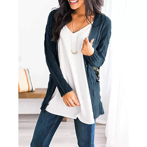 imagePRETTYGARDEN Womens Open Front Cardigan Sweaters Fashion Button Down Cable Knit Chunky Outwear CoatsLake Blue