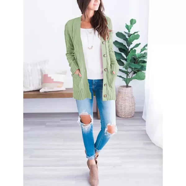 imagePRETTYGARDEN Womens Open Front Cardigan Sweaters Fashion Button Down Cable Knit Chunky Outwear CoatsLight Green