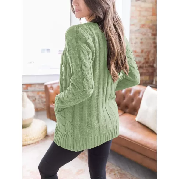imagePRETTYGARDEN Womens Open Front Cardigan Sweaters Fashion Button Down Cable Knit Chunky Outwear CoatsLight Green