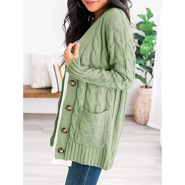 imagePRETTYGARDEN Womens Open Front Cardigan Sweaters Fashion Button Down Cable Knit Chunky Outwear CoatsLight Green