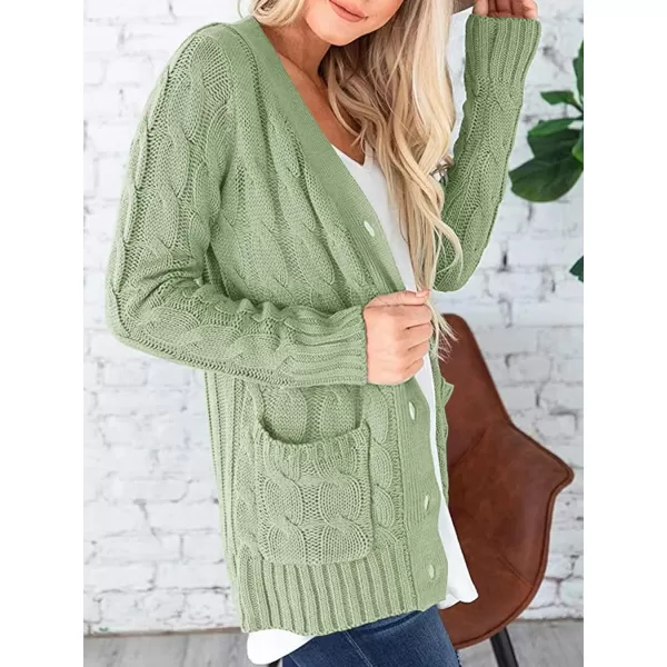 imagePRETTYGARDEN Womens Open Front Cardigan Sweaters Fashion Button Down Cable Knit Chunky Outwear CoatsLight Green