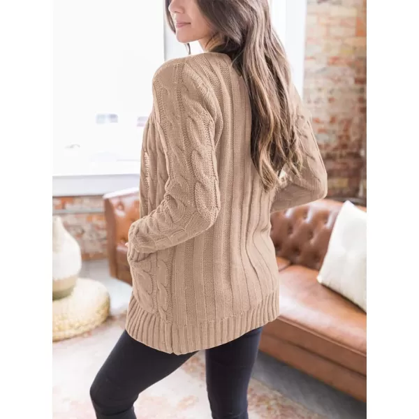 imagePRETTYGARDEN Womens Open Front Cardigan Sweaters Fashion Button Down Cable Knit Chunky Outwear CoatsPink