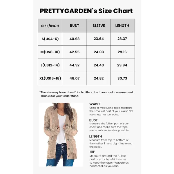 imagePRETTYGARDEN Womens Open Front Cardigan Sweaters Fashion Button Down Cable Knit Chunky Outwear CoatsPink
