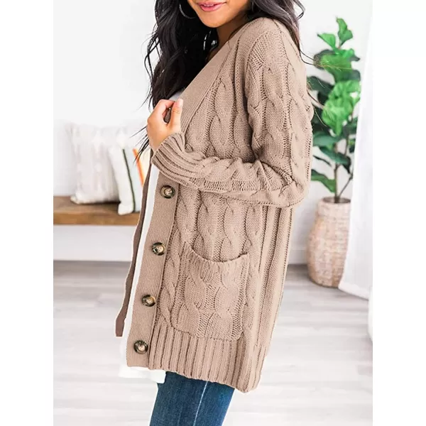 imagePRETTYGARDEN Womens Open Front Cardigan Sweaters Fashion Button Down Cable Knit Chunky Outwear CoatsPink
