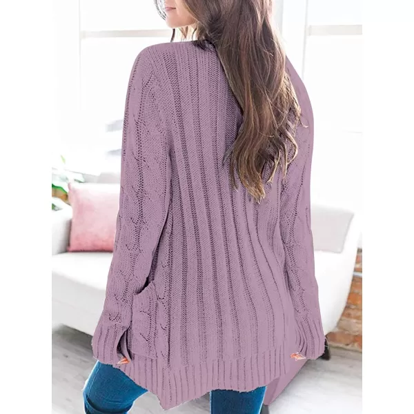 imagePRETTYGARDEN Womens Open Front Cardigan Sweaters Fashion Button Down Cable Knit Chunky Outwear CoatsPurple