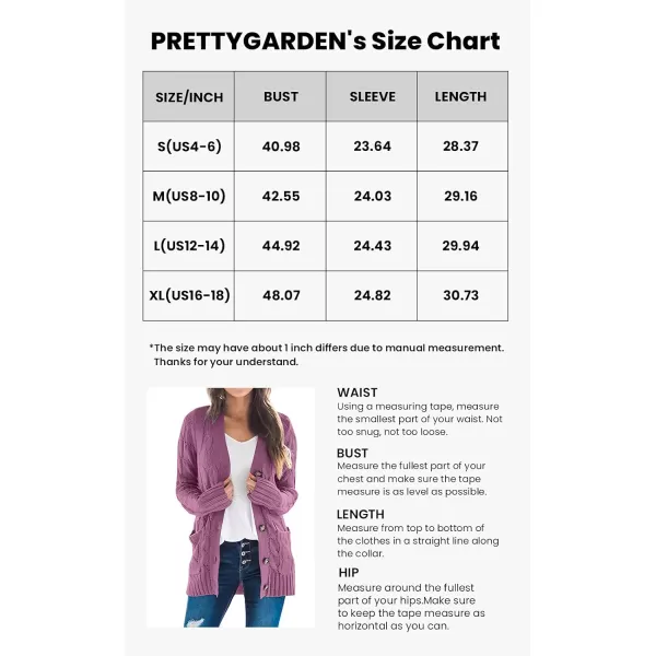 imagePRETTYGARDEN Womens Open Front Cardigan Sweaters Fashion Button Down Cable Knit Chunky Outwear CoatsPurple