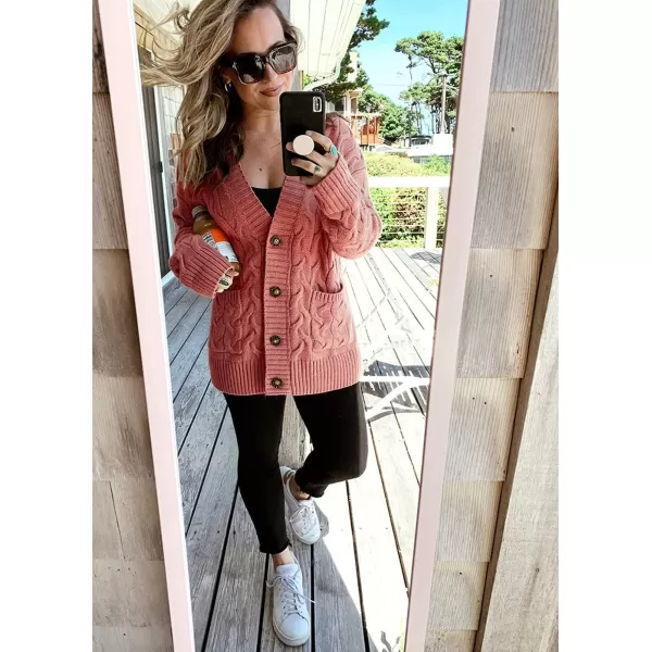 imagePRETTYGARDEN Womens Open Front Cardigan Sweaters Fashion Button Down Cable Knit Chunky Outwear CoatsRed