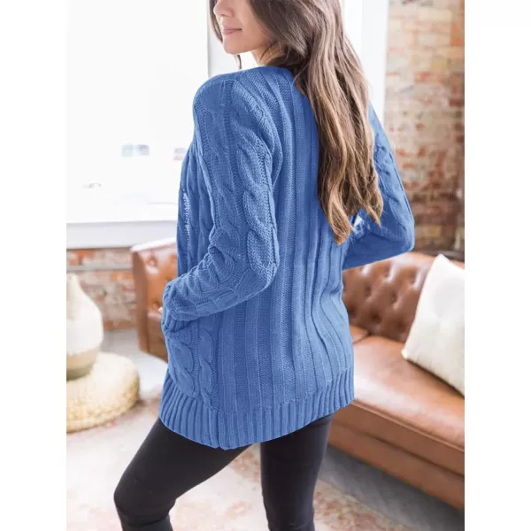 imagePRETTYGARDEN Womens Open Front Cardigan Sweaters Fashion Button Down Cable Knit Chunky Outwear CoatsSky Blue