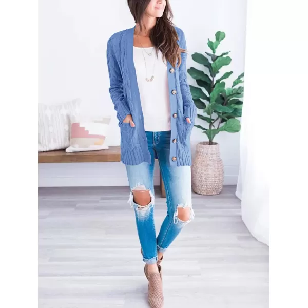 imagePRETTYGARDEN Womens Open Front Cardigan Sweaters Fashion Button Down Cable Knit Chunky Outwear CoatsSky Blue