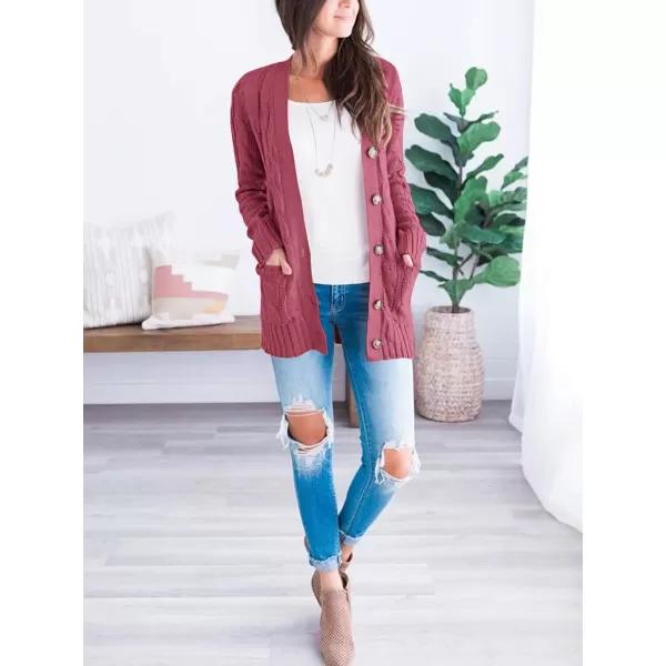 imagePRETTYGARDEN Womens Open Front Cardigan Sweaters Fashion Button Down Cable Knit Chunky Outwear CoatsVermilion