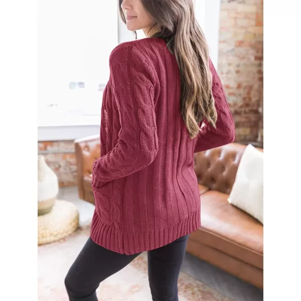 imagePRETTYGARDEN Womens Open Front Cardigan Sweaters Fashion Button Down Cable Knit Chunky Outwear CoatsVermilion