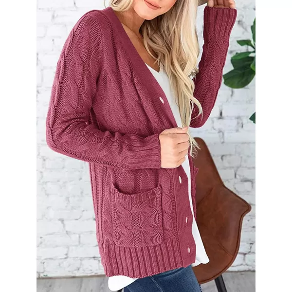 imagePRETTYGARDEN Womens Open Front Cardigan Sweaters Fashion Button Down Cable Knit Chunky Outwear CoatsVermilion