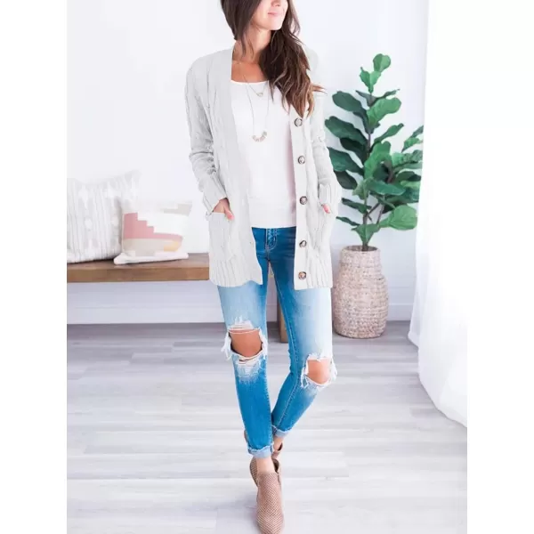 imagePRETTYGARDEN Womens Open Front Cardigan Sweaters Fashion Button Down Cable Knit Chunky Outwear CoatsWhite