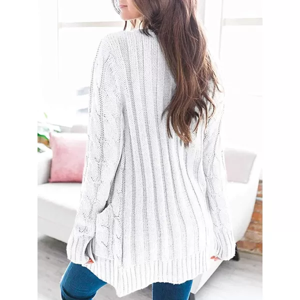 imagePRETTYGARDEN Womens Open Front Cardigan Sweaters Fashion Button Down Cable Knit Chunky Outwear CoatsWhite
