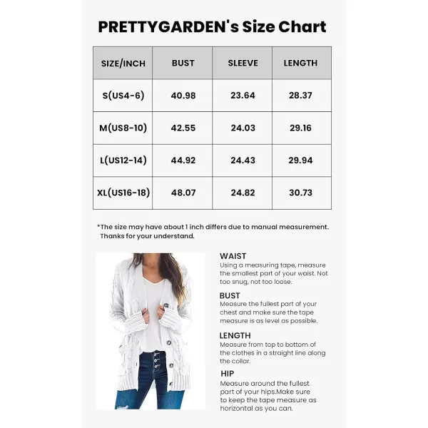 imagePRETTYGARDEN Womens Open Front Cardigan Sweaters Fashion Button Down Cable Knit Chunky Outwear CoatsWhite