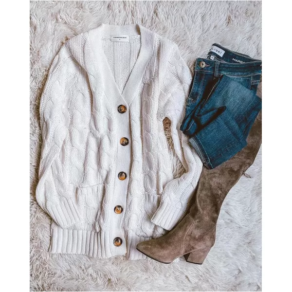 imagePRETTYGARDEN Womens Open Front Cardigan Sweaters Fashion Button Down Cable Knit Chunky Outwear CoatsWhite