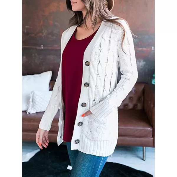 imagePRETTYGARDEN Womens Open Front Cardigan Sweaters Fashion Button Down Cable Knit Chunky Outwear CoatsWhite