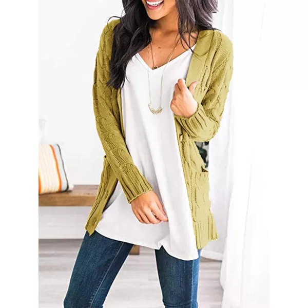 imagePRETTYGARDEN Womens Open Front Cardigan Sweaters Fashion Button Down Cable Knit Chunky Outwear CoatsYellow