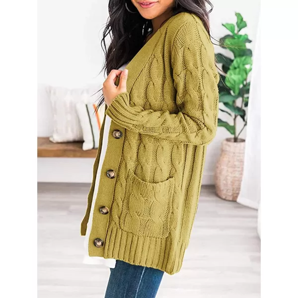 imagePRETTYGARDEN Womens Open Front Cardigan Sweaters Fashion Button Down Cable Knit Chunky Outwear CoatsYellow