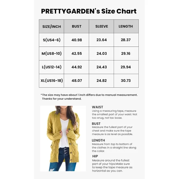 imagePRETTYGARDEN Womens Open Front Cardigan Sweaters Fashion Button Down Cable Knit Chunky Outwear CoatsYellow