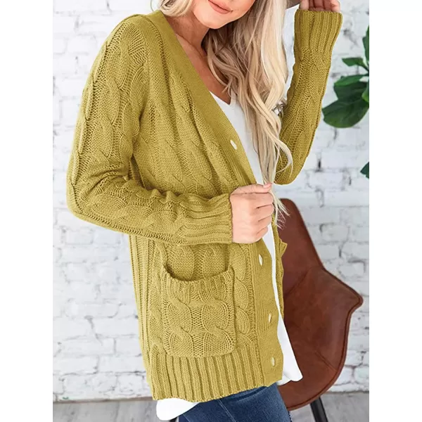 imagePRETTYGARDEN Womens Open Front Cardigan Sweaters Fashion Button Down Cable Knit Chunky Outwear CoatsYellow
